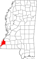 Map of Mississippi showing Adams County 