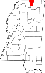 Map of Mississippi showing Benton County 