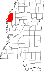 Map of Mississippi showing Bolivar County 