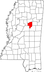 Map of Mississippi showing Choctaw County 