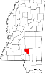 Map of Mississippi showing Covington County 