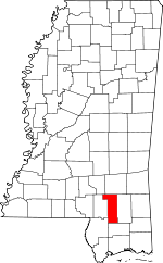 Map of Mississippi showing Forrest County 