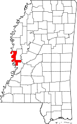 Map of Mississippi showing Issaquena County 