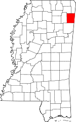 Map of Mississippi showing Itawamba County 