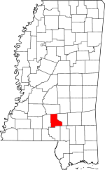 Map of Mississippi showing Jefferson Davis County 