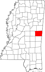 Map of Mississippi showing Kemper County 