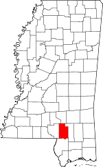 Map of Mississippi showing Lamar County 