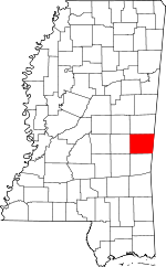 Map of Mississippi showing Lauderdale County 