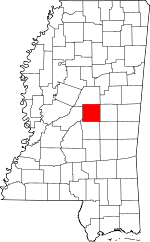 Map of Mississippi showing Leake County 