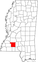 Map of Mississippi showing Lincoln County 