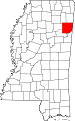 Map of Mississippi showing Monroe County 