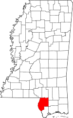 Map of Mississippi showing Pearl River County 