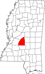 Map of Mississippi showing Rankin County 