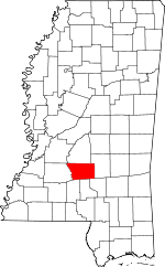 Map of Mississippi showing Simpson County 