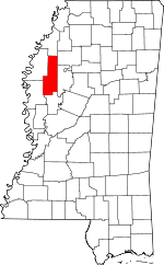 Map of Mississippi showing Sunflower County 