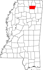 Map of Mississippi showing Union County 