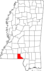 Map of Mississippi showing Walthall County 