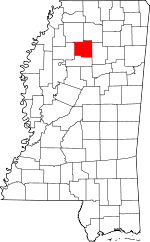 Map of Mississippi showing Yalobusha County 