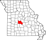 Map of Missouri showing Camden County 