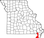 Map of Missouri showing Dunklin County 