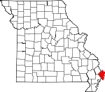 Map of Missouri showing Mississippi County 