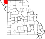 Map of Missouri showing Nodaway County 