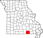 Map of Missouri showing Oregon County 