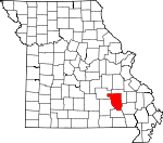 Map of Missouri showing Reynolds County 