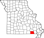 Map of Missouri showing Ripley County 