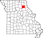 Map of Missouri showing Shelby County 