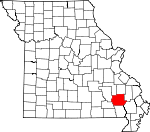 Map of Missouri showing Wayne County 