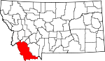 Map of Montana showing Beaverhead County 