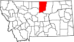 Map of Montana showing Blaine County 