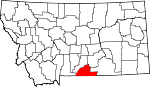 Map of Montana showing Carbon County 