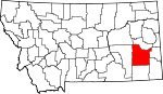 Map of Montana showing Custer County 