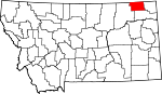 Map of Montana showing Daniels County 