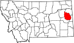 Map of Montana showing Dawson County 