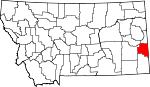 Map of Montana showing Fallon County 