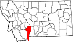 Map of Montana showing Gallatin County 