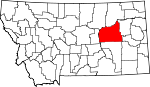 Map of Montana showing Garfield County 