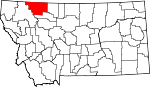 Map of Montana showing Glacier County 