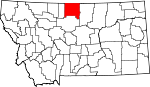 Map of Montana showing Hill County 