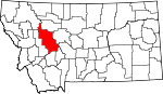 Map of Montana showing Lewis and Clark County 