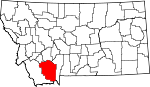 Map of Montana showing Madison County 