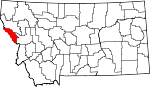 Map of Montana showing Mineral County 