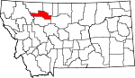 Map of Montana showing Pondera County 