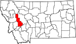 Map of Montana showing Powell County 