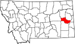 Map of Montana showing Prairie County 