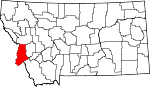 Map of Montana showing Ravalli County 