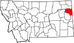 Map of Montana showing Richland County 